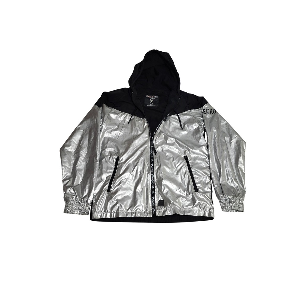 Vtg Marc Ecko Cut Sew Metallic Silver Windbreaker Jacket Men S Y2K Rave Full Zip